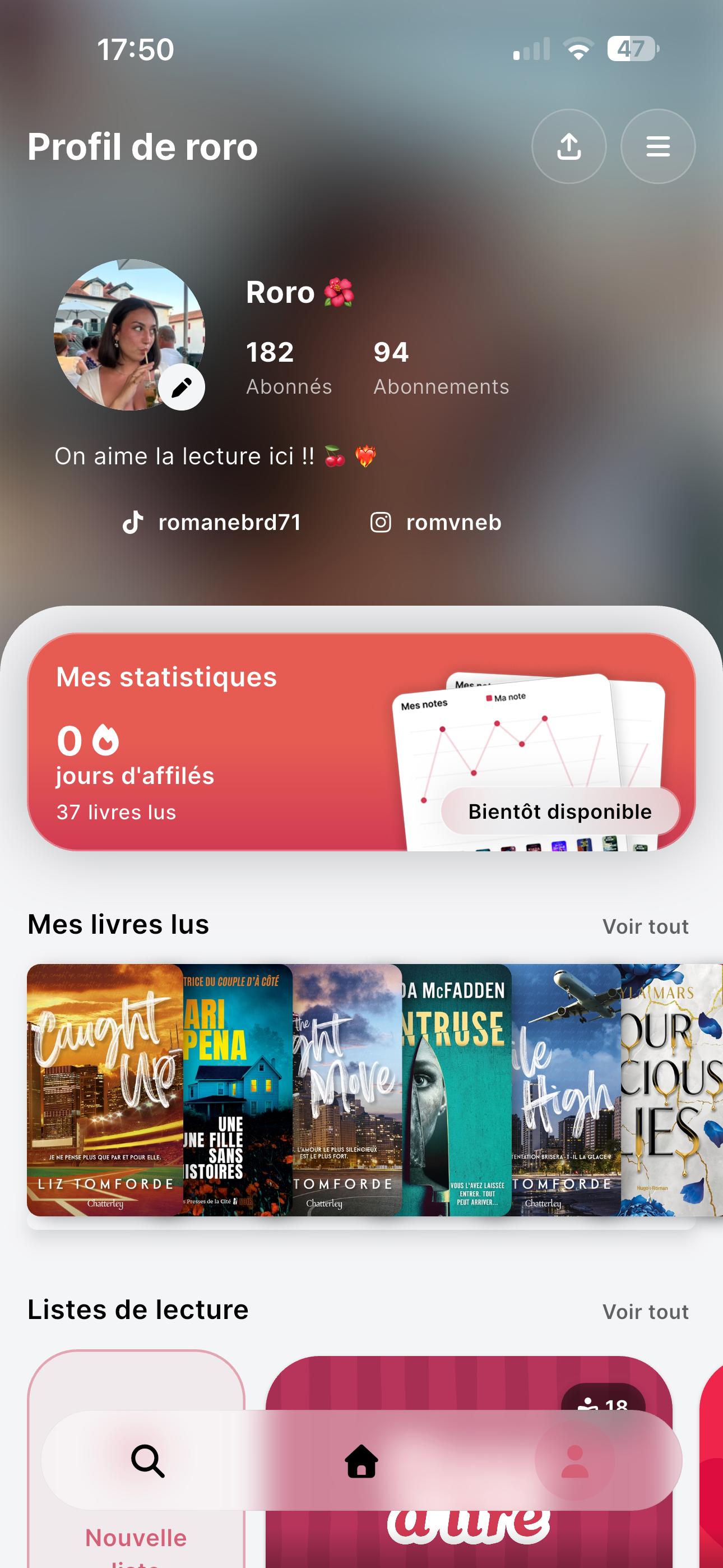 Profil et bibliothèque Bindly